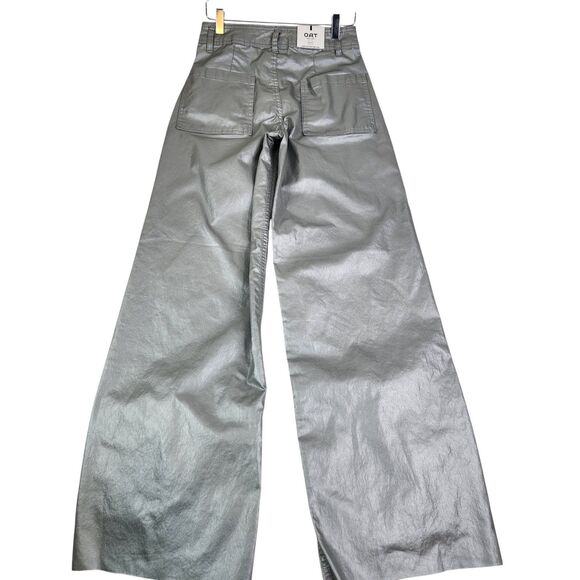 OAT New York Pants‎ Womens 4 27 Silver High Rise Wide Leg Metallic Coated Denim - Picture 2 of 12
